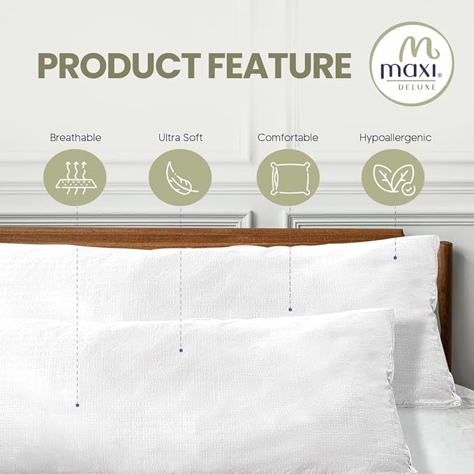 Maxi Deluxe Body Size Bed Pillow – Ultra Soft & Comfortable – Versatile for Side, Back & Stomach Sleepers – 300TC Cotton Top – Single Pack – (Body Size Pillow is 20 x 55)