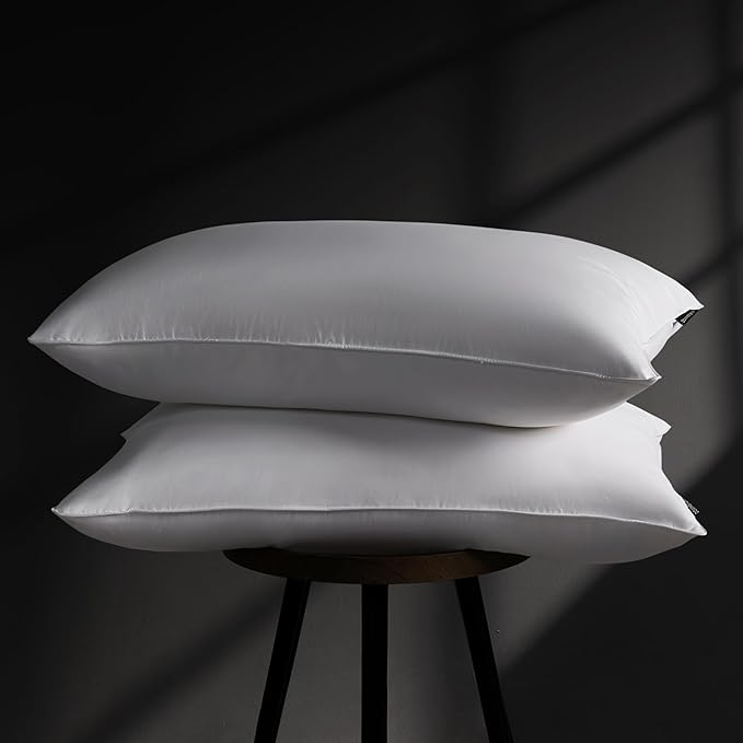DOWNSTORIA Goose Feather Down Pillow Standard Size Set of 2, Firm Hotel Collection Bed Pillows for Sleeping, 2 Pack, Down Surrounded Pillows for Side Sleepers 20 x 26 in.