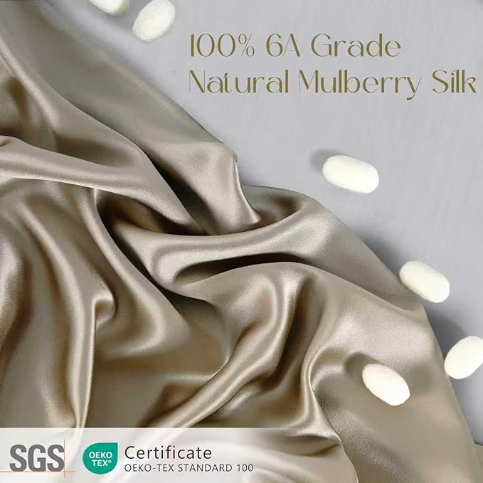 ZIMASILK 100% Pure Mulberry Silk Pillow Cases for Hair and Skin, Soft, Hypoallergenic & Smooth, Both Sides Grade 6A Silk, with Hidden Zipper, Gift for Women Men,1pc (King 20''x36'',Taupe)