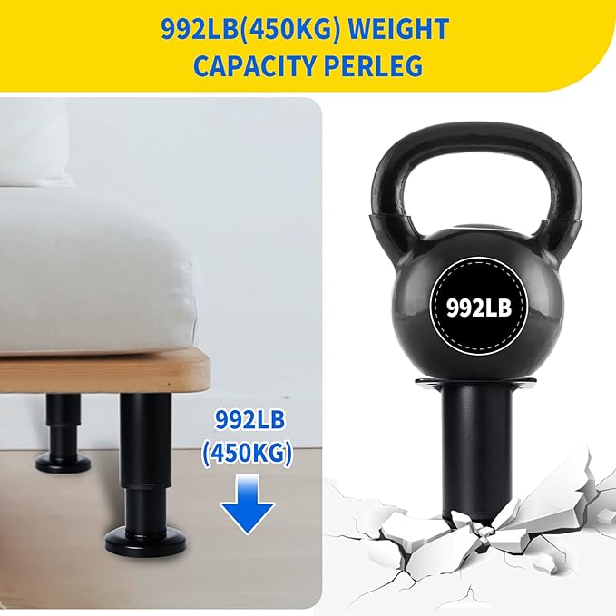 4PCS Adjustable Furniture Couch Cabinet Legs 4.72-7.48 Inch [with 18 PCS Screws], Heavy Duty Adjustable Height Replacement Legs for Dresser/Sofa/Bed/Chair, Legs for Furniture Set of 4 (Black)