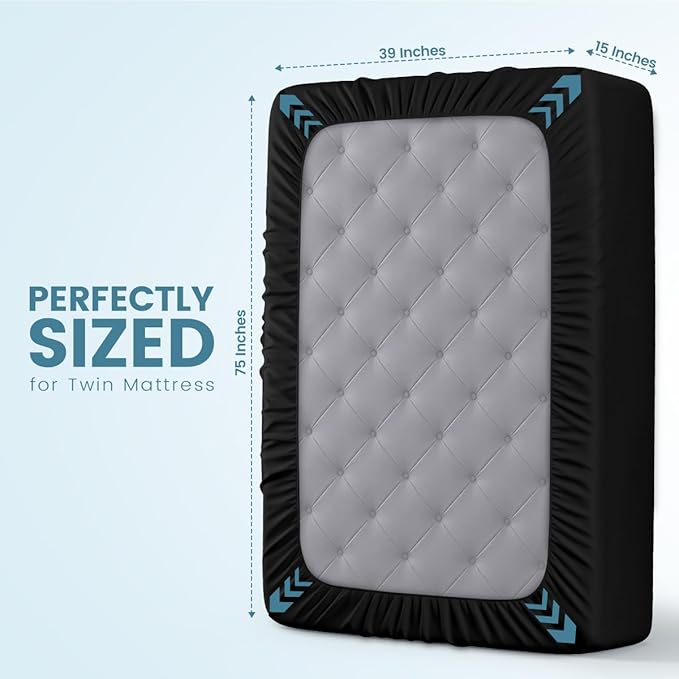Twin Size Mattress Protector Waterproof, Premium 200 GSM Terry Mattress Cover, Soft & Breathable Bed Cover, Fitted Sheet Style Stretchable Deep Pockets 15" by Utopia Bedding (Black)
