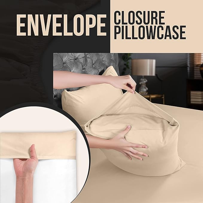 Utopia Bedding Queen Pillow Cases - 12 Pack - Envelope Closure - Soft Brushed Microfiber Fabric - Shrinkage and Fade Resistant Pillow Covers Queen Size 20 X 30 Inches (Queen, Beige)