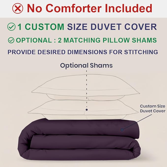 Kotton Culture Custom Duvet Cover - 100% Egyptian Cotton 600 Thread Count Ultra Soft Breathable Durable Customizable Comforter Cover(Desired Dimensions)- Zipper Closure & 7 Internal Ties - Plum