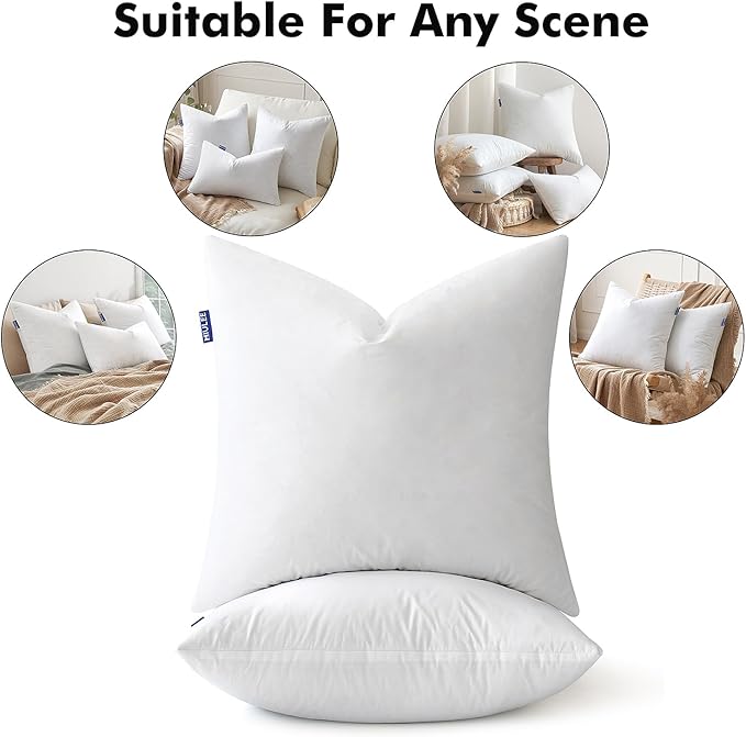 MIULEE 18 x 18 Goose Feather Down Pillows with 100% Cotton Cover, Set of 2 Soft Fluffy Decorative Pillow Inserts for Sofa Bed Couch Living Room White