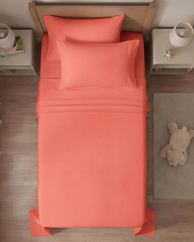 Twin 4 Piece Sheet Set - Comfy, Breathable & Cooling - Soft Hotel Luxury Bedding for Women, Men, Kids, Teens & Children - 1 Flat & 1 Fitted Sheet & 2 Pillowcases w/ Deep Pockets - Wrinkle Free - Coral