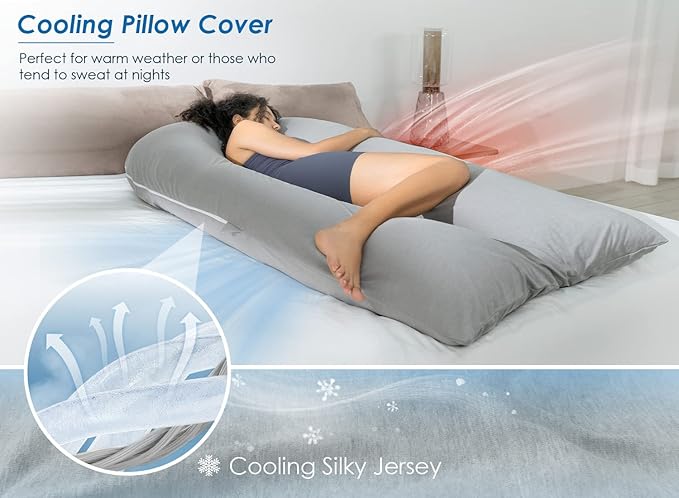 QUEEN ROSE Extra Long U Shaped Body Pillow, Cooling Pregnancy Pillows for Sleeping, 65 Inch Full Body Support Maternity Pillow for Adults, Support for Back, Hip, Legs for Pregnant Women, Grey