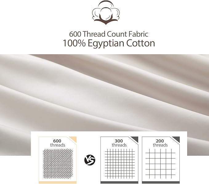 100% Cotton Classic Pillow Protectors with Invisible Zipper, 600 Thread Count Sateen Weave Soft and Breathable Pillow Cases, Protect Pillows from Dirt, Dust and Debris (Standard, 20"x26", Set of 2)
