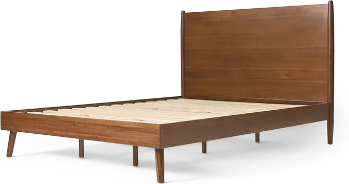 Merax California King Size Solid Wood Platform Bed, Mid-Century Modern Bed Frame with Splayed Legs, 600 lbs Weight Capacity, No Box Spring Needed, Brown