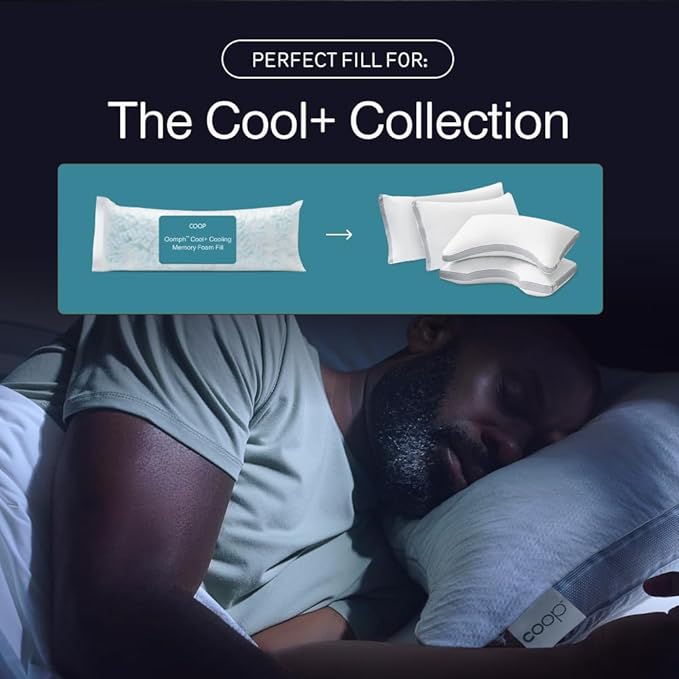 Coop Home Goods Extra Oomph Cool+ Pillow Fill, Gel-Infused, Plus Shaped Memory Foam Filling for More Airflow, Extra Fill Filler for Eden Cool+ Pillows, GREENGUARD Gold & CertiPUR-US Certified