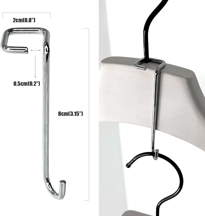20 Pack Silver Square-Head Hanger Connectors, 3.15’’ Long Metal Clothes Hanger Hooks Extender Clips for Suits Jackets Pants Ties Heavy Duty Closet Organizer for Wardrobe & Clothing Stores