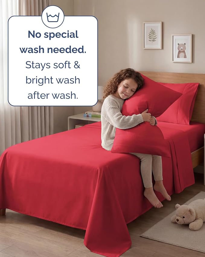 Twin 4 Piece Sheet Set - Comfy, Breathable & Cooling - Soft Hotel Luxury Bedding for Women, Men, Kids, Teens & Children - 1 Flat & 1 Fitted Sheet & 2 Pillowcases w/ Deep Pockets - Wrinkle Free - Red