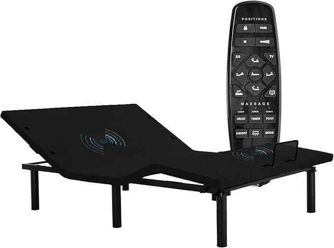 Fromann Adjustable Electric Queen Bed Base Frame with Massage,USB Type-C Ports, Zero Gravity, Under Bed Led Lighting and Three Leg Height (Black)