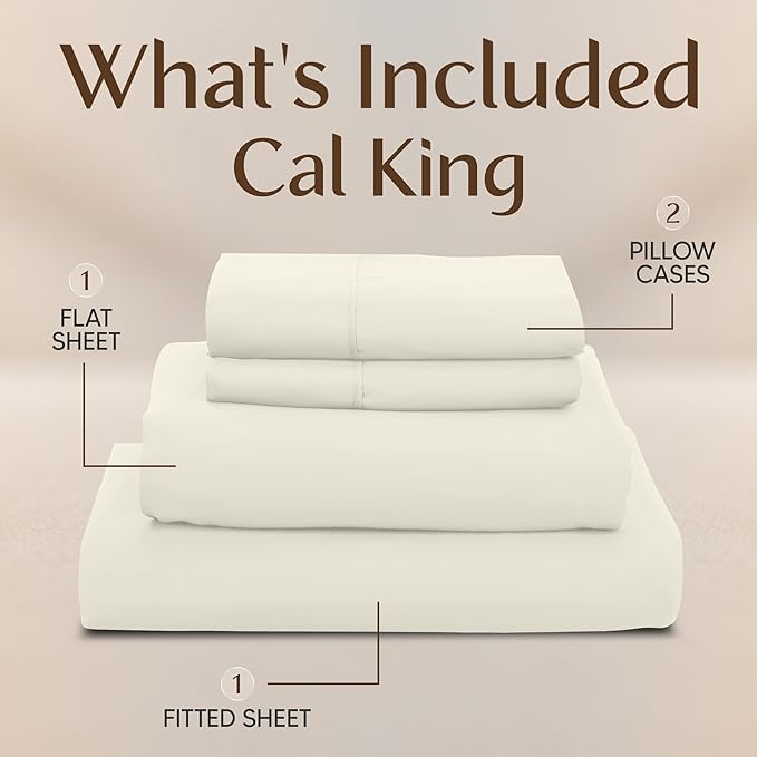 Utopia Bedding California King Size Sheet Set – 4 Piece Bed Sheets, Soft and Breathable Microfiber, Includes 1 Fitted Sheet, 1 Flat Sheet and 2 Pillowcases – Oeko Tex (Ivory)