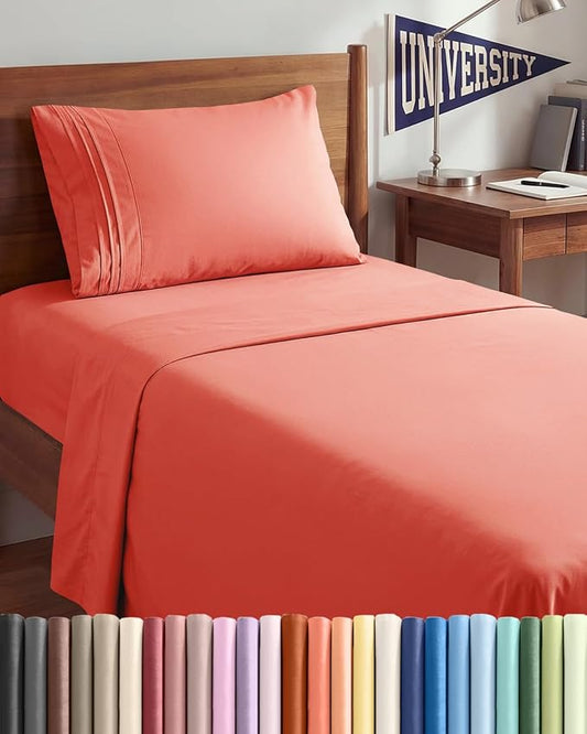 Twin XL Size 3 Piece Sheet Set - Comfy Breathable & Cooling Sheets - Hotel Luxury Bed Sheets for Women & Men - Deep Pockets, Easy-Fit, Extra Soft & Wrinkle Free Sheets - Coral Oeko-Tex Bed Sheet Set