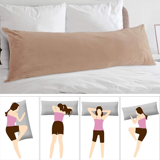 StangH Pregnancy Pillow Cover, Nursery Soft Velvet Body Pillowcase, King Size Zippered Long Pillowcase Cover for Kids/Toddler, Blush Beige, 20 x 54 inches, 1 Pc
