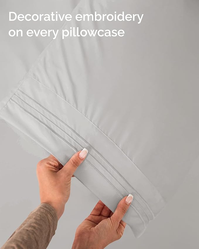 Twin Size 3 Piece Sheet Set - Comfy Breathable & Cooling Sheets - Hotel Luxury Bed Sheets for Women & Men - Deep Pockets, Easy-Fit, Soft and Wrinkle Free Sheets - French Grey Oeko-Tex Bed Sheet Set