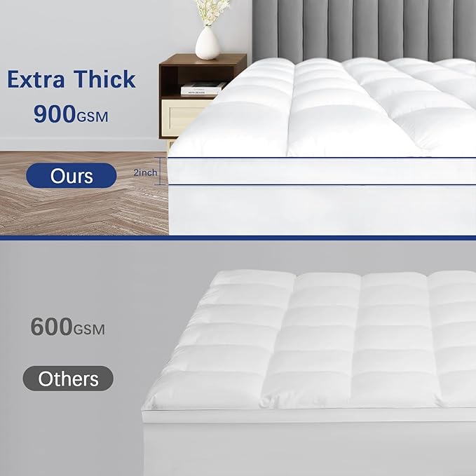 CYMULA Full Size Mattress Topper, Cooling Mattress Pad Cover Waterproof, Extra Thick Pillow Top Mattress Topper with 8-21 Inch Elasticated Pockets, Firm Plush Down Alternative Fill Mattress Protector