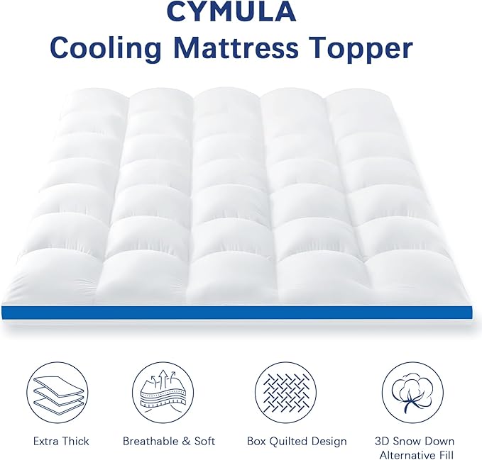 CYMULA King Mattress Topper Waterproof, Pillow Top Mattress Topper for King Size Bed, Thick Mattress Pad with Elasticated Deep Pockets, Soft Firm Plush Down Alternative Fill Mattress Protector