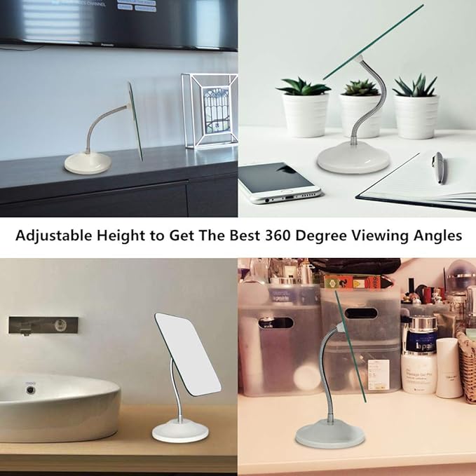 YEAKE Adjustable Flexible Gooseneck Makeup Mirror,360°Rotation Folding Portable Desk Vanity Mirror with Stand Shower Shaving Cosmetic Mirror Square
