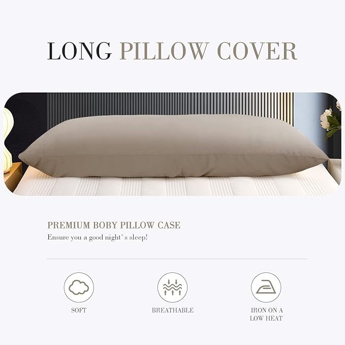 WishSmile Body Cooling Pillowcase Long Pillow Case Breathable Cool Silky Soft Rayon Derived from Bamboo Fabric,Hair and Skin Friendly,Taupe,1 Pack,20x54IN