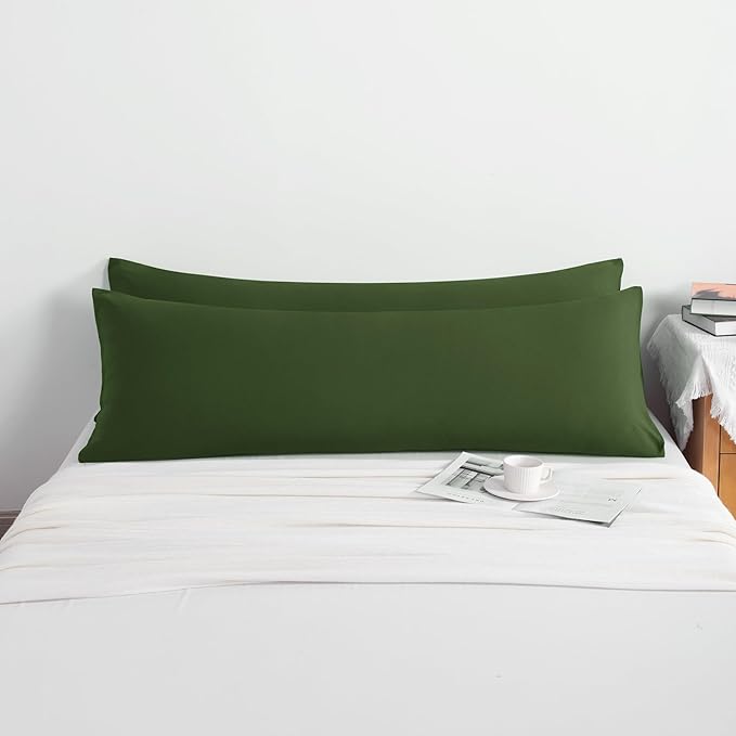 NTBAY Body Pillow Cases Set of 2, 2 Pack Brushed Microfiber 20x54 Pillow Cases, Soft, Wrinkle, Fade, Stain Resistant Olive Green Pillow Cases with Envelope Closure, 20x54 Inches, Olive Green