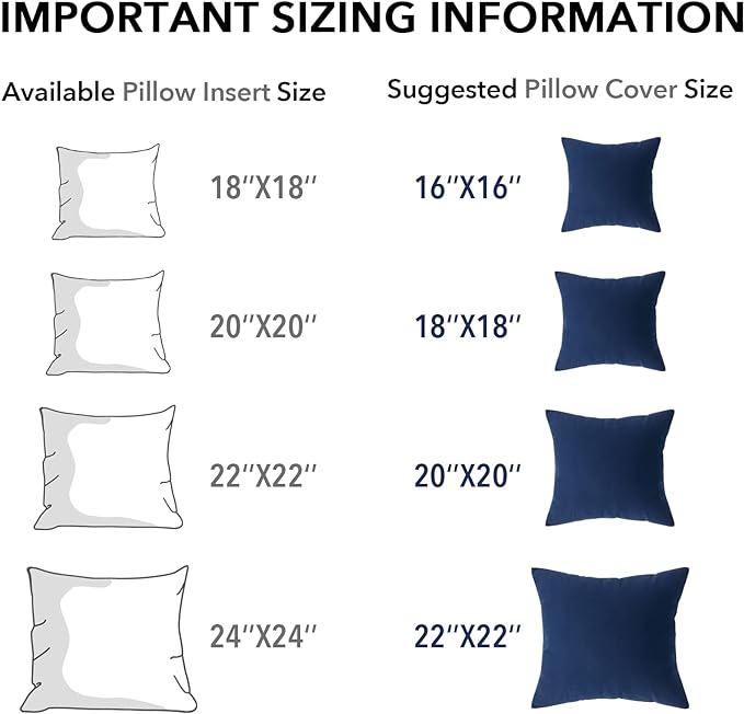 Oubonun 22 x 22 Throw Pillow Inserts, Firm and Fluffy Decorative Square Pillows for Couch Bed Sofa with Soft Cotton Cover White Cushion with Down Alternative Pack of 2