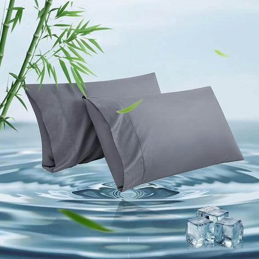 King Pillowcases, Cooling Pillow Covers with Envelope Closure, Soft Moisture-Wicking for Hot Sleepers, Hair and Skin-Friendly, Gray, 2 Pack