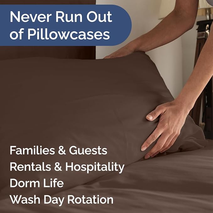 Standard Pillow Cases Set of 8 - Ultra Soft Hotel Quality Pillowcase Covers - Comfy, Cozy & Wrinkle Free - Shrink, Stain and Fade Resistant - Machine Washable Pillow Protectors - 8 Piece Set - Brown