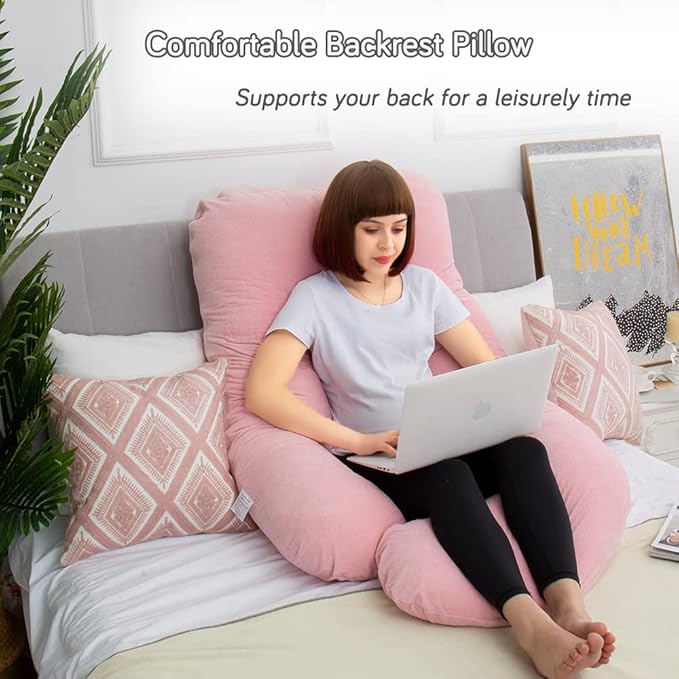 60 Inch Pregnancy Pillows for Sleeping, Extra Large U Shaped Body Pillow, Pregnancy Pillow, Maternity Pillow for Pregnant Women with Velour Cover (Pink)