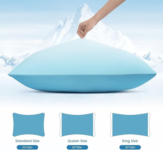 LUXEAR Cooling Pillow Cases, 2 Pack Queen Size Arc-Chill Q-max > 0.5 Gradient Cool Pillowcases for Hair Skin,Silky Cooling Summer Pillow Covers for Hot Sleepers & Night Sweats-Gradient Light Blue