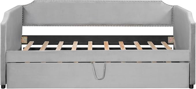 Merax Modern Twin Size Upholstered Sofa Day Bed with Pop Up Trundle, Twin to King Extendable Dayed for Living Room Bedroom Guest Room Space Saving, Gray