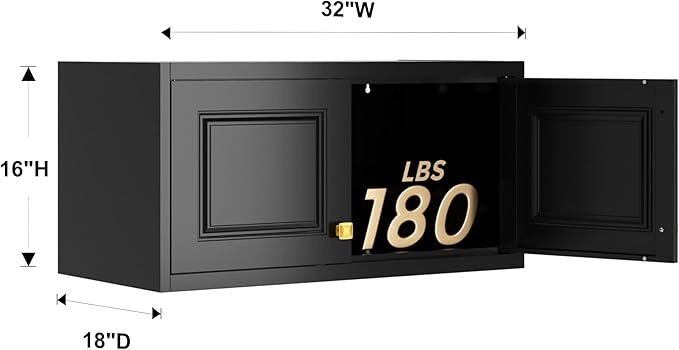 Polup Metal Wall Cabinet, Upper Cabinet for Wardrobe, Small Top Storage Cabinet for Bedroom, Living Room, Black, 18" D x 32" W x1 5" H - Assembly Required