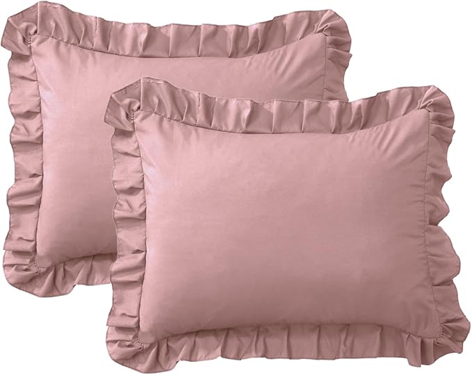 Ruffle Pillow Cases Standard Size Set of 2 –Soft Wrinkle Resistant Brushed Microfiber Ruffled Pillowcases –Envelope Pillow Shams Cover Festive Gift for Hotels,Guest Rooms 20x26 Inch (Pink)