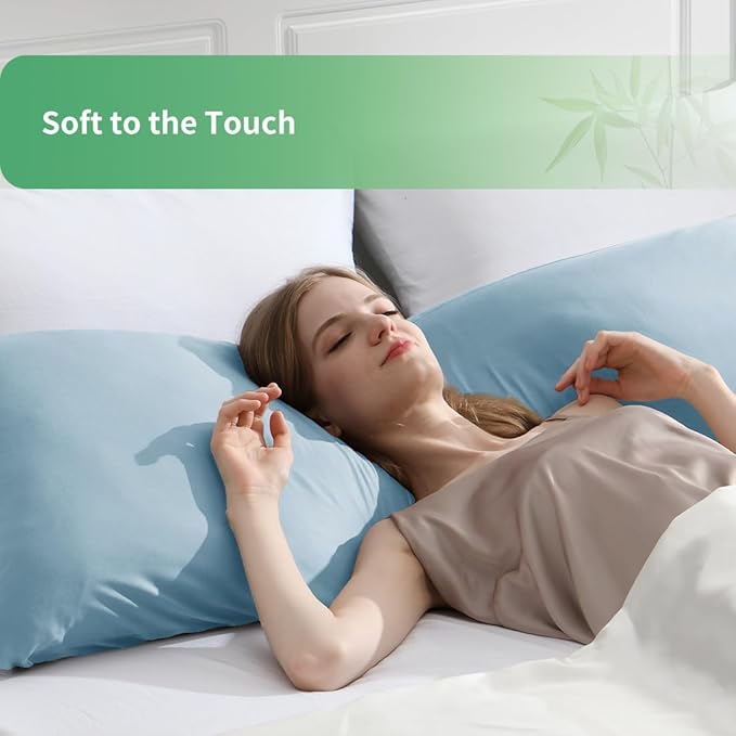 Body Pillowcase, Cooling Viscose from Bamboo Pillow Cover with Zipper Closure, Soft Moisture-Wicking for Hot Sleepers, Hair and Skin-Friendly, Aqua Blue, 1 Pack