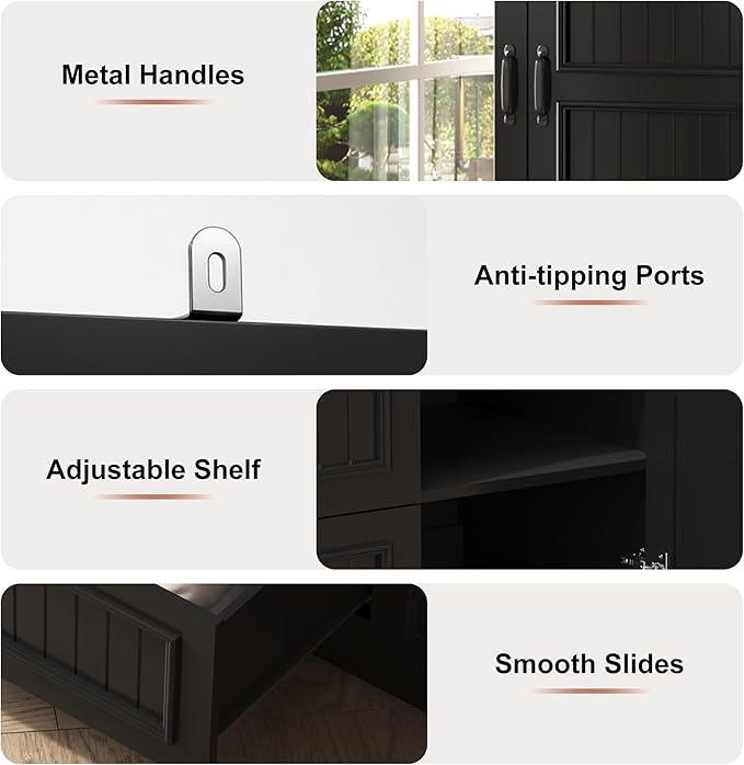 Squireewo Vertical Grooved Style 3 Doors Wardrobe Closet Armoire with Mirrors and LED Lights, 70.3" H Modern Wooden Bedroom Armoires with 2 Drawers, Large Capacity Freestanding Armoire, Black