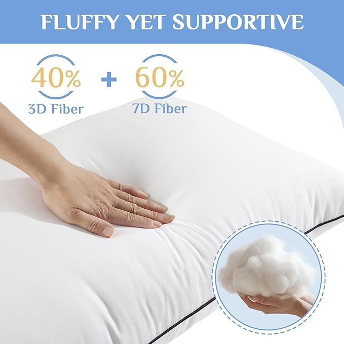 JOLLYVOGUE Queen Size Bed Pillow 1 Pack, Single Pillow for Sleeping, Breathable and Supportive with Down Alternative Fill, Hotel Collection Pillow for Side, Back, and Stomach Sleepers