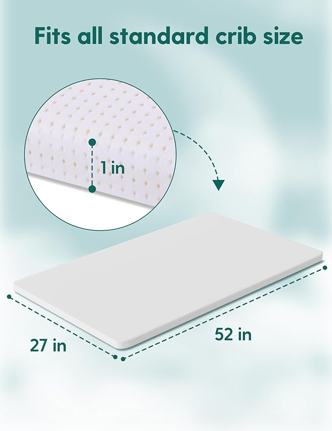 Babelio Machine Washable Crib Mattress Topper, Soft Breathable Silicone Foam Toddler Mattress Topper Pad with Removable Zipper Cover 52" x 27" x 1"