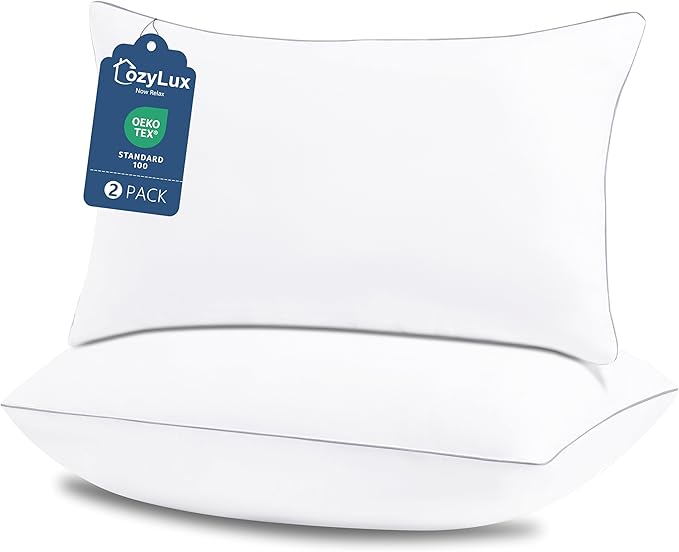 CozyLux Soft Supportive Bed Pillows for Side and Back Sleepers, Oeko-Tex Certified Down Alternative Filling, Hotel Quality Fluffy Sleeping Pillow, White, Standard - 18" x 26", 2 Pack