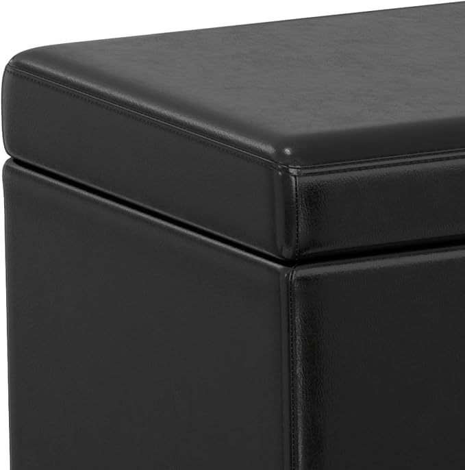 SIMPLIHOME Avalon Extra Large Storage Ottoman Bench - 54 inch Wide Upholstered Vegan Leather Rectangular Lift-Top Ottoman in Midnight Black, Contemporary Bench for Living Room with Hidden Storage