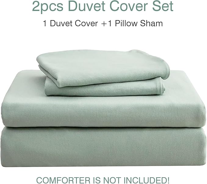 PURE ERA Jersey Knit Duvet Cover Set 100% T-Shirt Cotton Super Soft Comfy 2pc Bedding Set with Zipper Closure (Solid Sage Green, Twin)