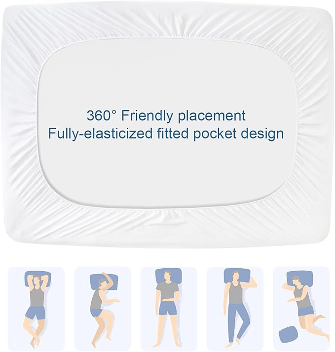 Full Size Mattress Protector Pad Waterproof Quilted, Breathable & Cooling Full Mattresses Pad Cover Fitted for Double Bed with Deep Pocket Up to 14", (White) (Pack of 2)