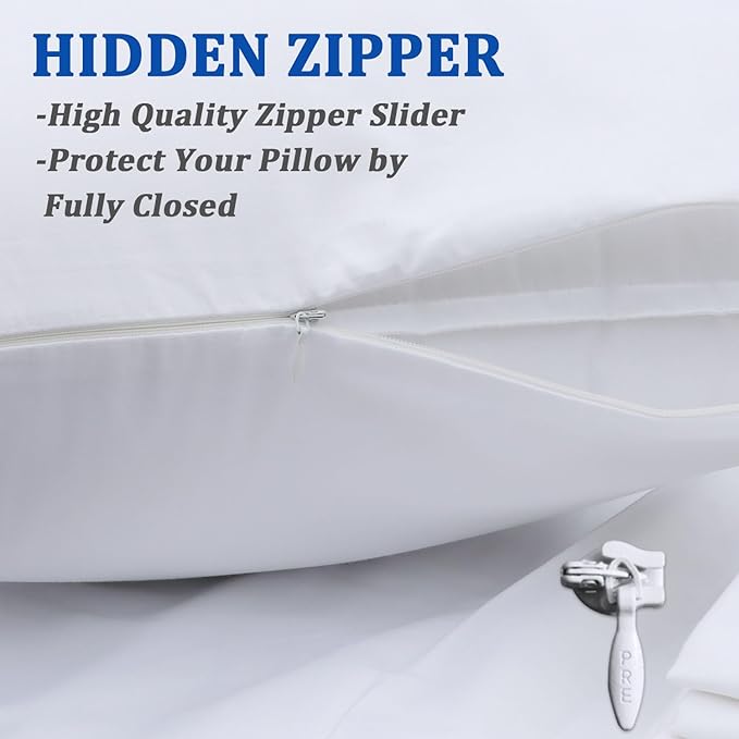 Precoco White Pillow Cases King Size Set of 2-100% Cotton Cozy & Soft Pillow Protectors with Zipper Hidden 600 Thread Count Cooling Pillowcases Covers for Hair and Skin,20x36 Inches