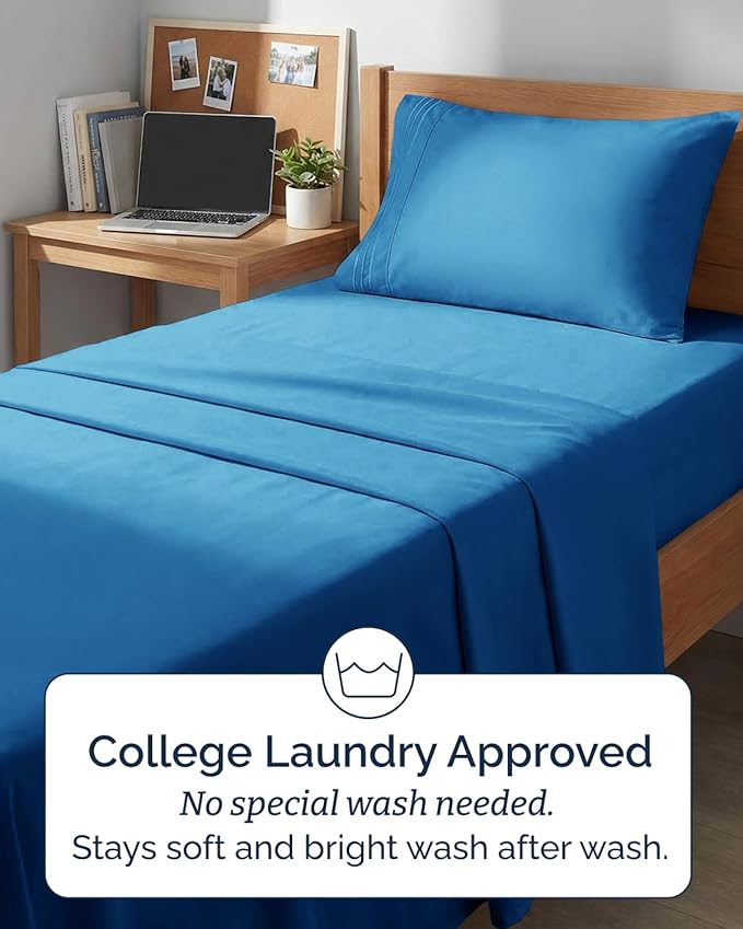 Twin XL Size 3 Piece Sheet Set - Comfy Breathable & Cooling Sheets - Hotel Luxury Bed Sheets for Women & Men - Deep Pockets, Easy-Fit, Soft & Wrinkle Free Sheets - Royal Blue Oeko-Tex Bed Sheet Set