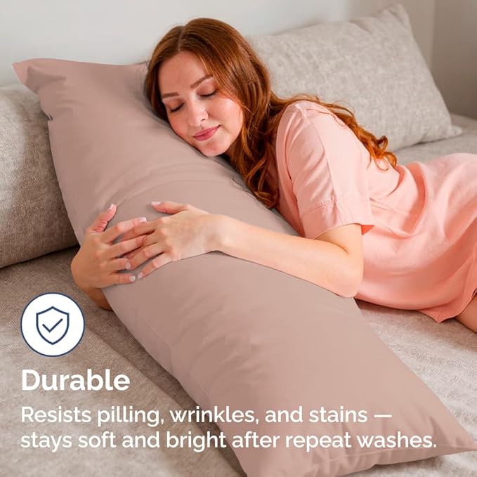 Body Pillowcases Set of 2-20x54 Long Body Pillow Case - Soft Body Pillow Cover for Sleeping & Side Sleepers - Comfy, Wrinkle & Fade Free - Machine Washable w/Envelope Enclosure Mauve