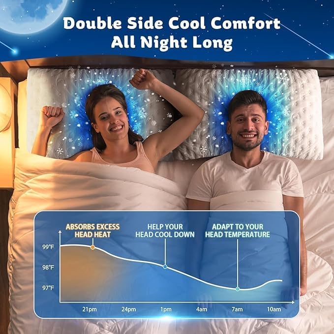 KUCEY Cooling Side Sleeper Pillow for Neck and Shoulder Pain, Luxury Shredded Memory Foam Curved Bed Pillows for Sleeping Set of 2- Adjustable King Size- Washable Cover Crescent White