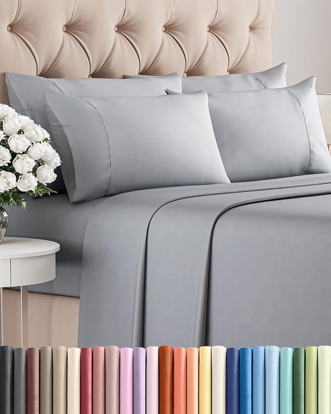 Cal King 6 Piece Sheet Set - Comfy, Breathable & Cooling - Soft Hotel Luxury Bedding for Women, Men, Kids, Teens and Children - 1 Flat & 1 Fitted Sheet & 4 Pillowcases with Deep Pockets - Steel Blue
