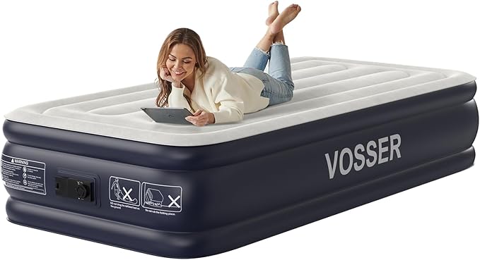 VOSSER Twin XL Air Mattress with Built in Pump Raised,80" Long,Upgraded 18''Inflatable Mattress,Self Inflatable Blow Up Mattress in 2 Mins,Twin Size Air Mattress with Carry Bag for Home,Camping