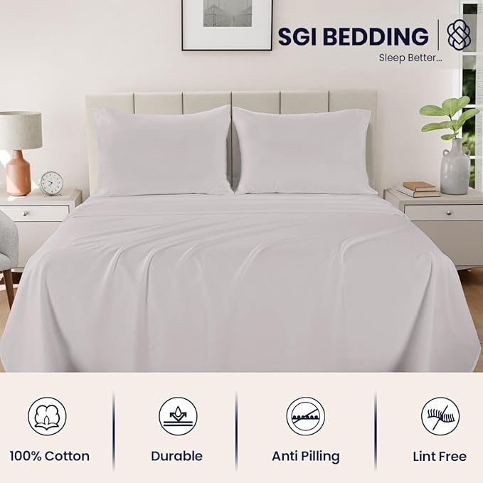 SGI bedding 100% Egyptian Cotton Sheets King Size – 600 Thread Count Sheets Set, Soft, Cooling, 15" Deep Pocket, Luxury Hotel Bedding, Breathable, Durable - Light Gray