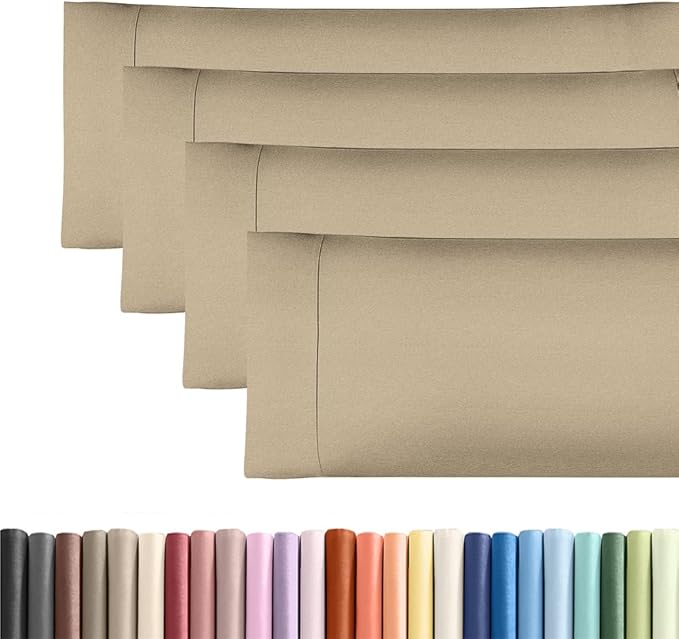 Body Pillowcases Set of 4-20x54 Long Body Pillow Case - Soft Body Pillow Cover for Sleeping & Side Sleepers - Breathable & Fade Free - Machine Washable with Envelope Enclosure - (Heathered Beige)