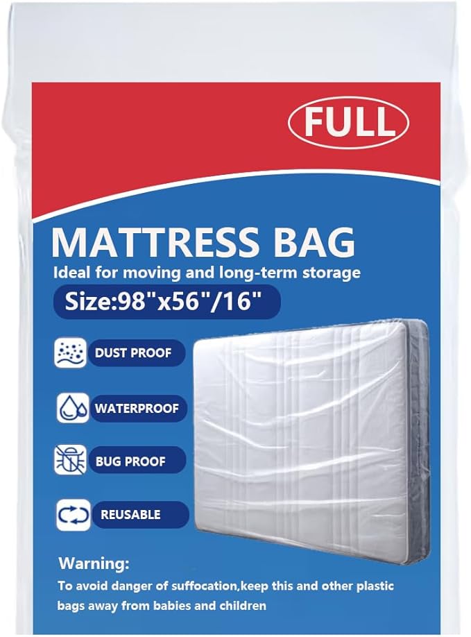 Plastic Mattress Bag for Moving Storage, Mattress Protector Cover ,Mattress Bag for Disposal (Full)